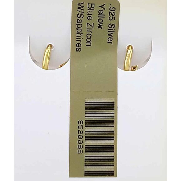 Created 2.14 Cts Blue Zircon & W/Sapphire Earrings 14k Gold Plated (.925) - Picture 2 of 5